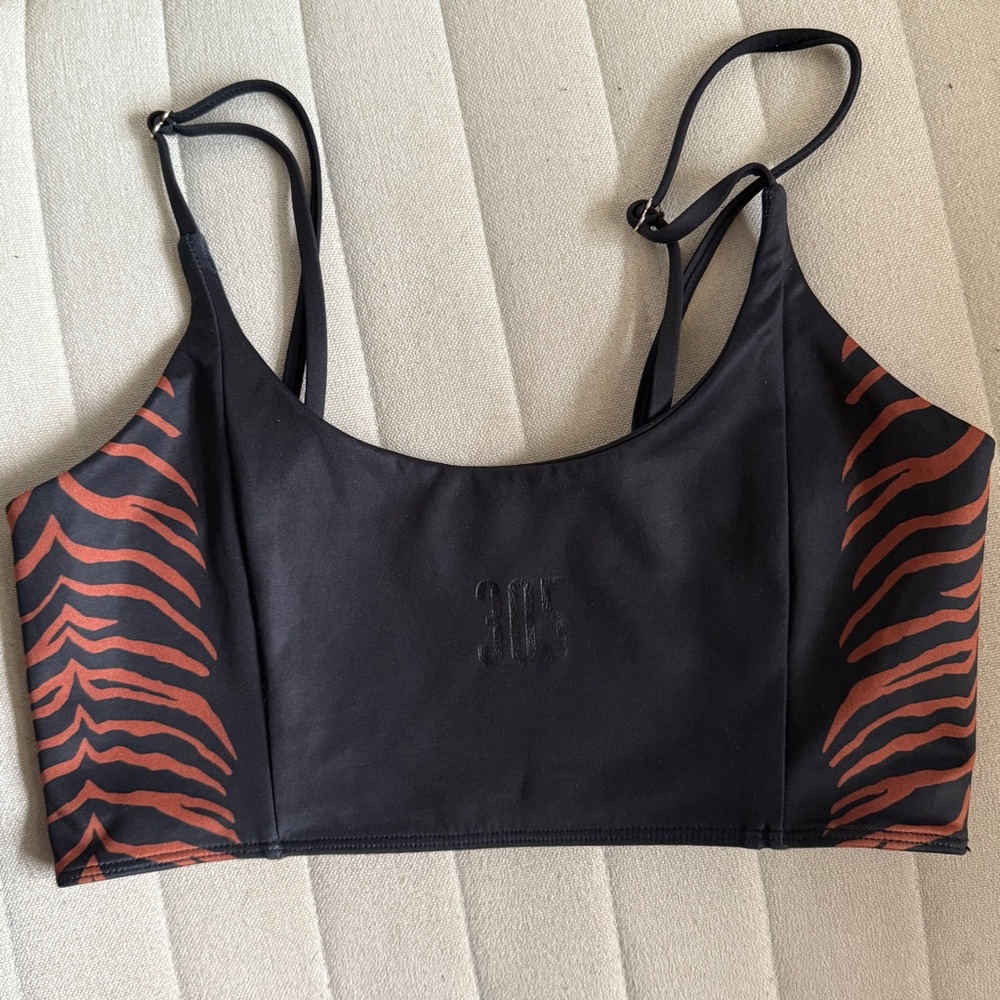 Beach Riot Sport X 305 Fitnesss Neutral Zebra Block Print Sports Bra / Size M